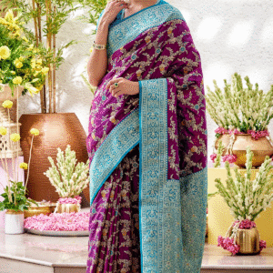Wine Art Silk Contrasting Zari Woven Saree