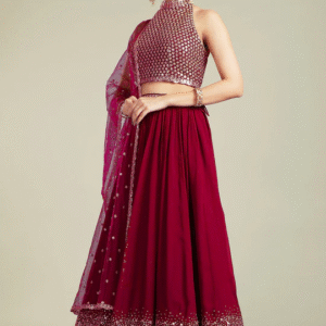 Maroon Georgette Lehenga