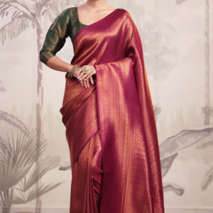 Wine Silk Woven Saree