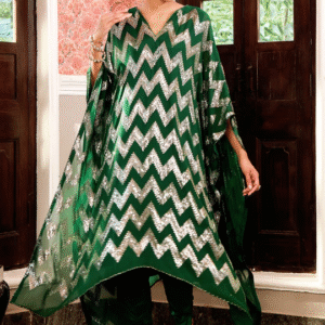 Dark Green Georgette Sequins Embroidered Kaftan-Pant Set