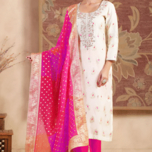 Cream Zari Woven Chanderi Suit Set