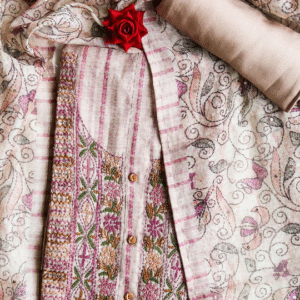 Brown Chanderi Suit Set with Resham Threadwork Embroidery